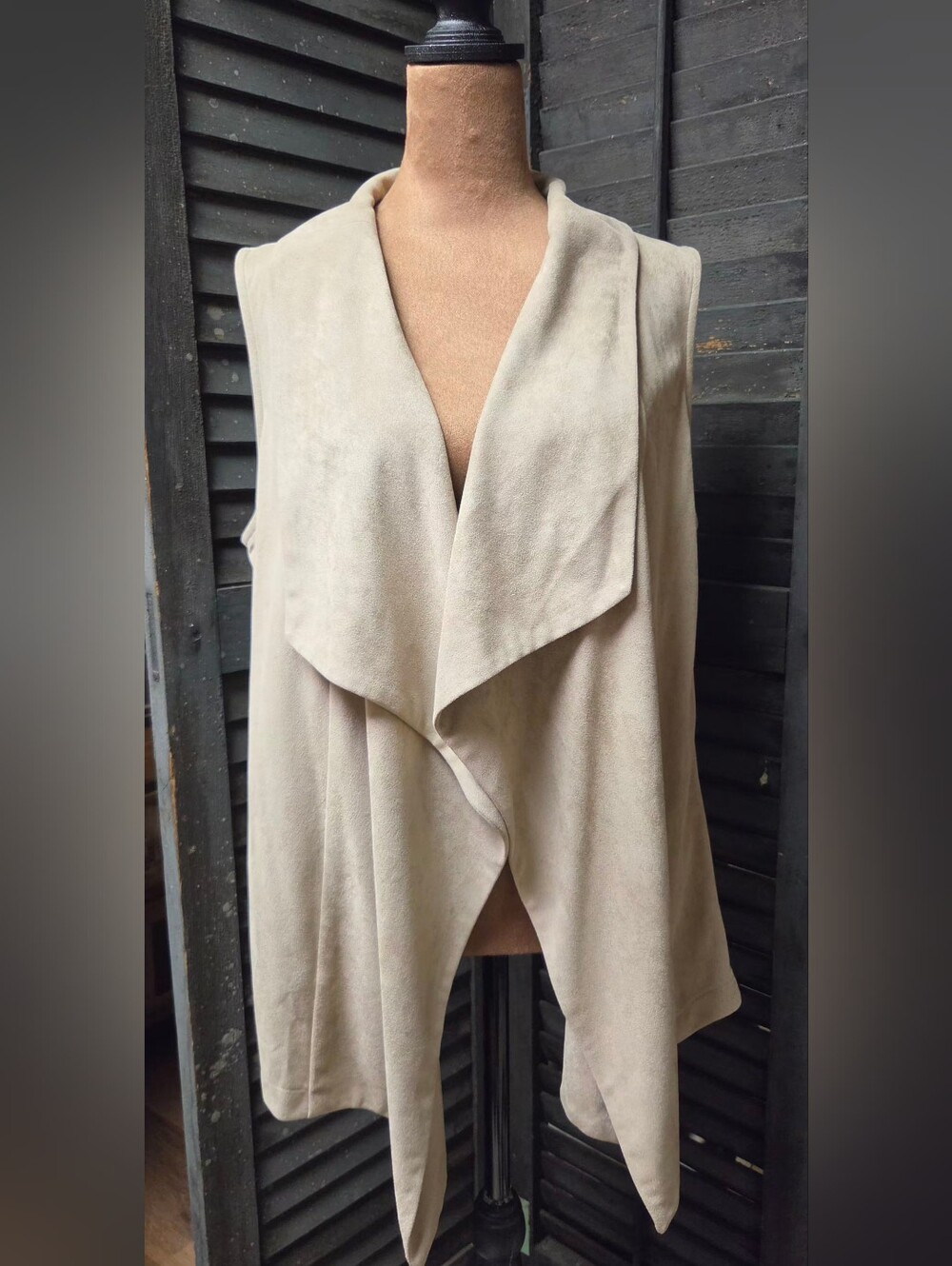 Christopher & Banks Suede-Look Draped Vest in Light Beige